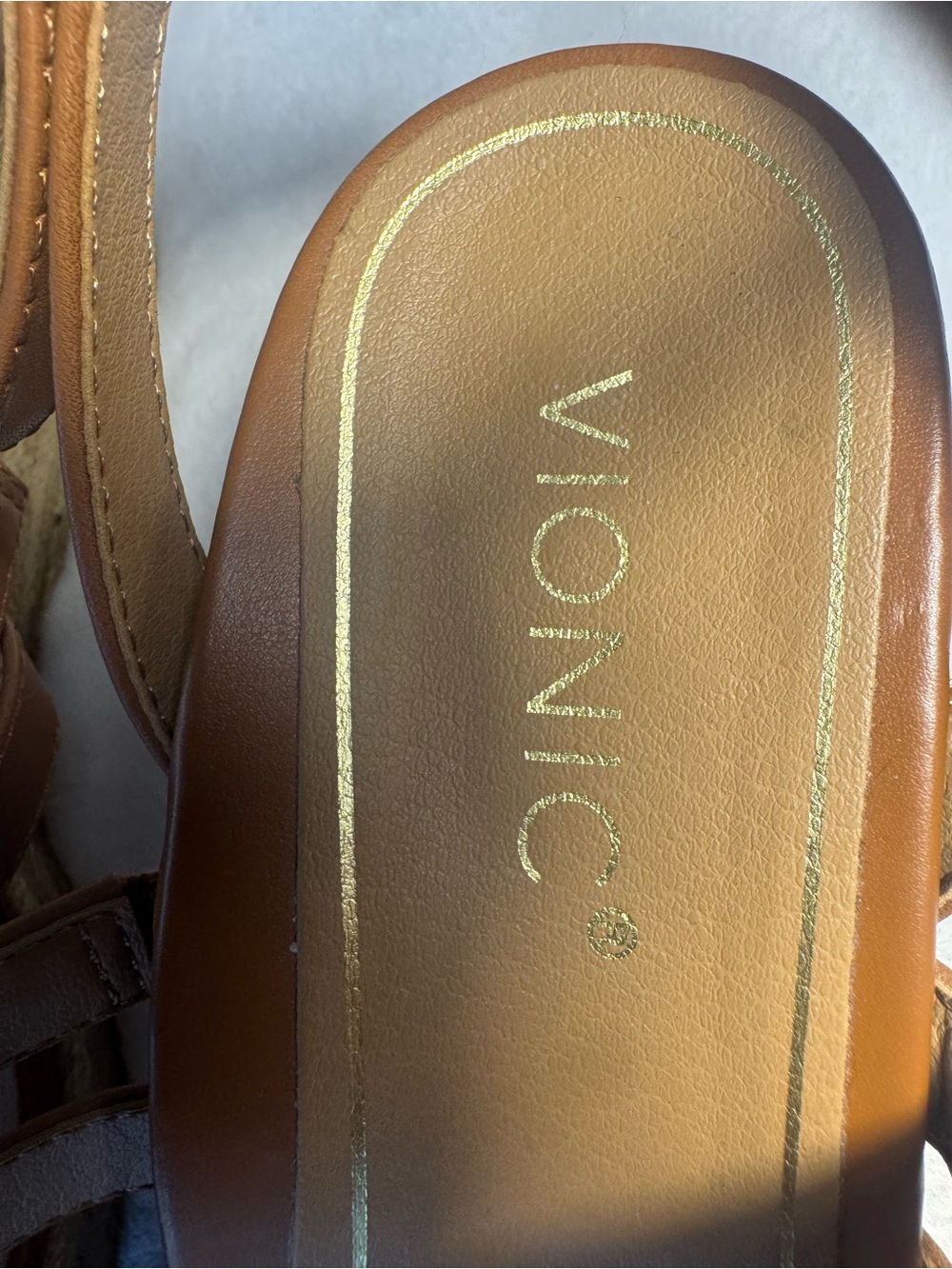 Vionic Sabina Tan Leather Strappy Espadrille Wedge Sandals Size 8 - Picture 6 of 7